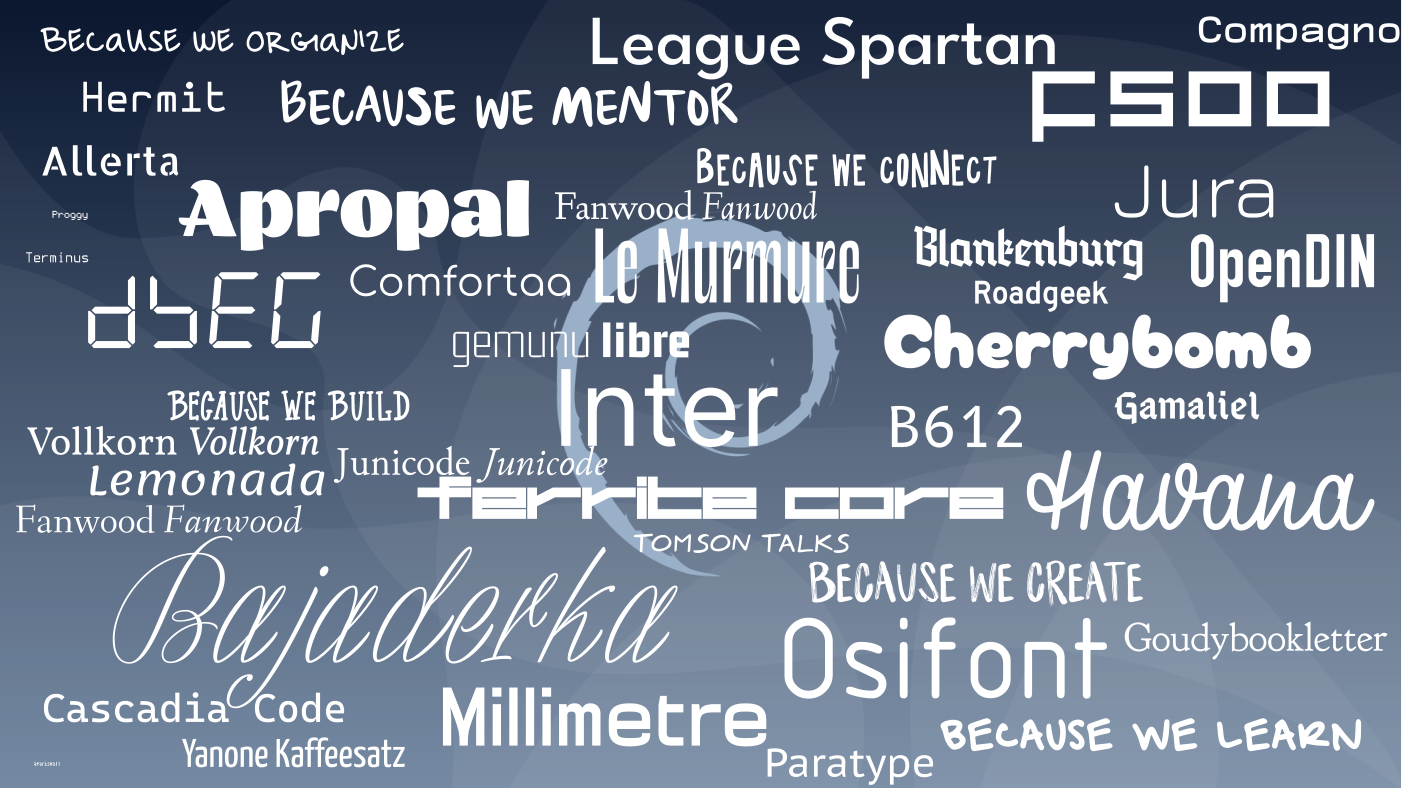 An example of several fonts in Debian 10